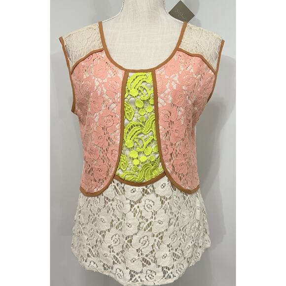 NEW Anthropologie Champagne & Strawberry Cream Pink Lace Blouse M Shabby Chic - Picture 1 of 3